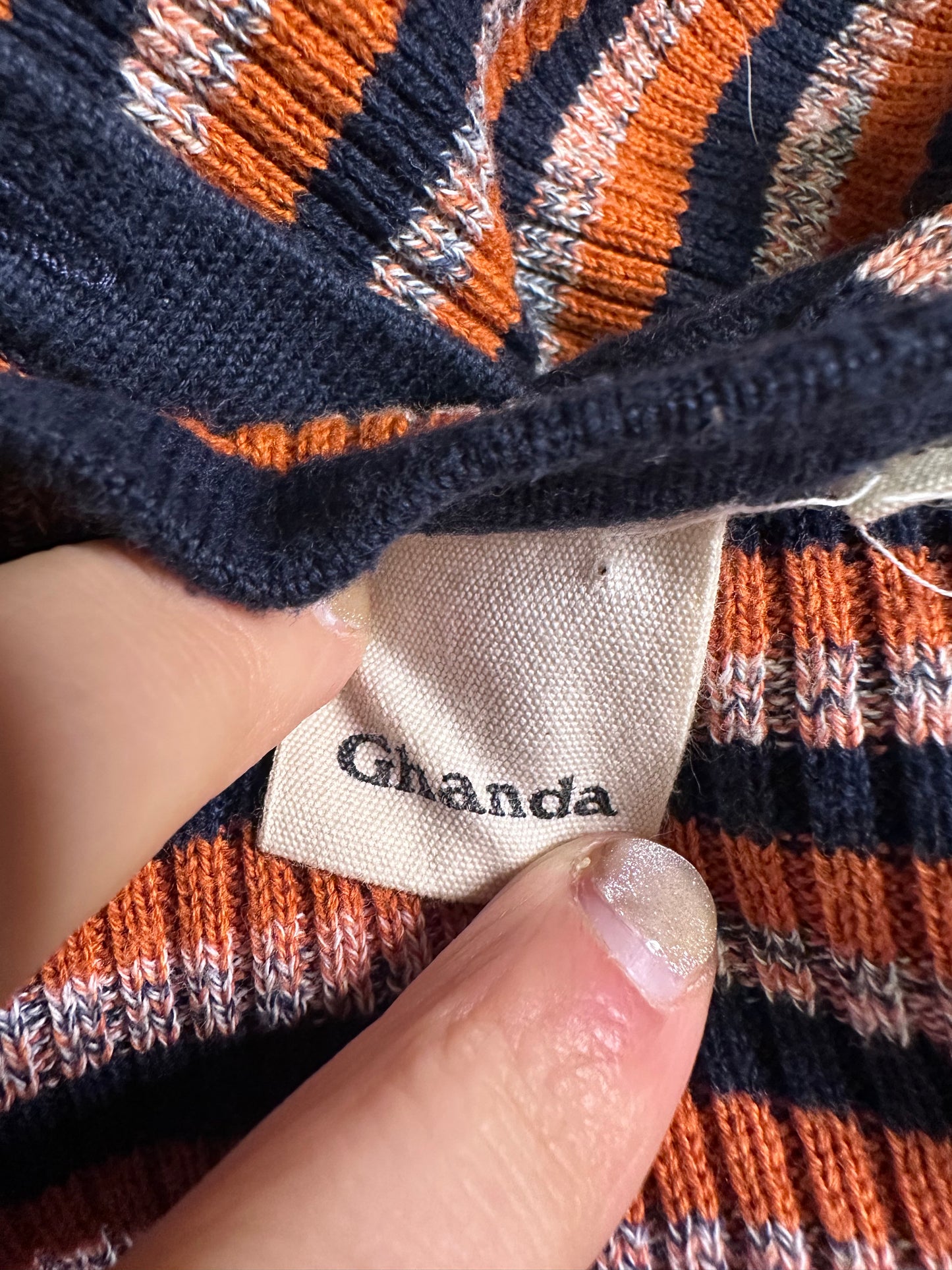 Orange and navy blue striped long sleeve top