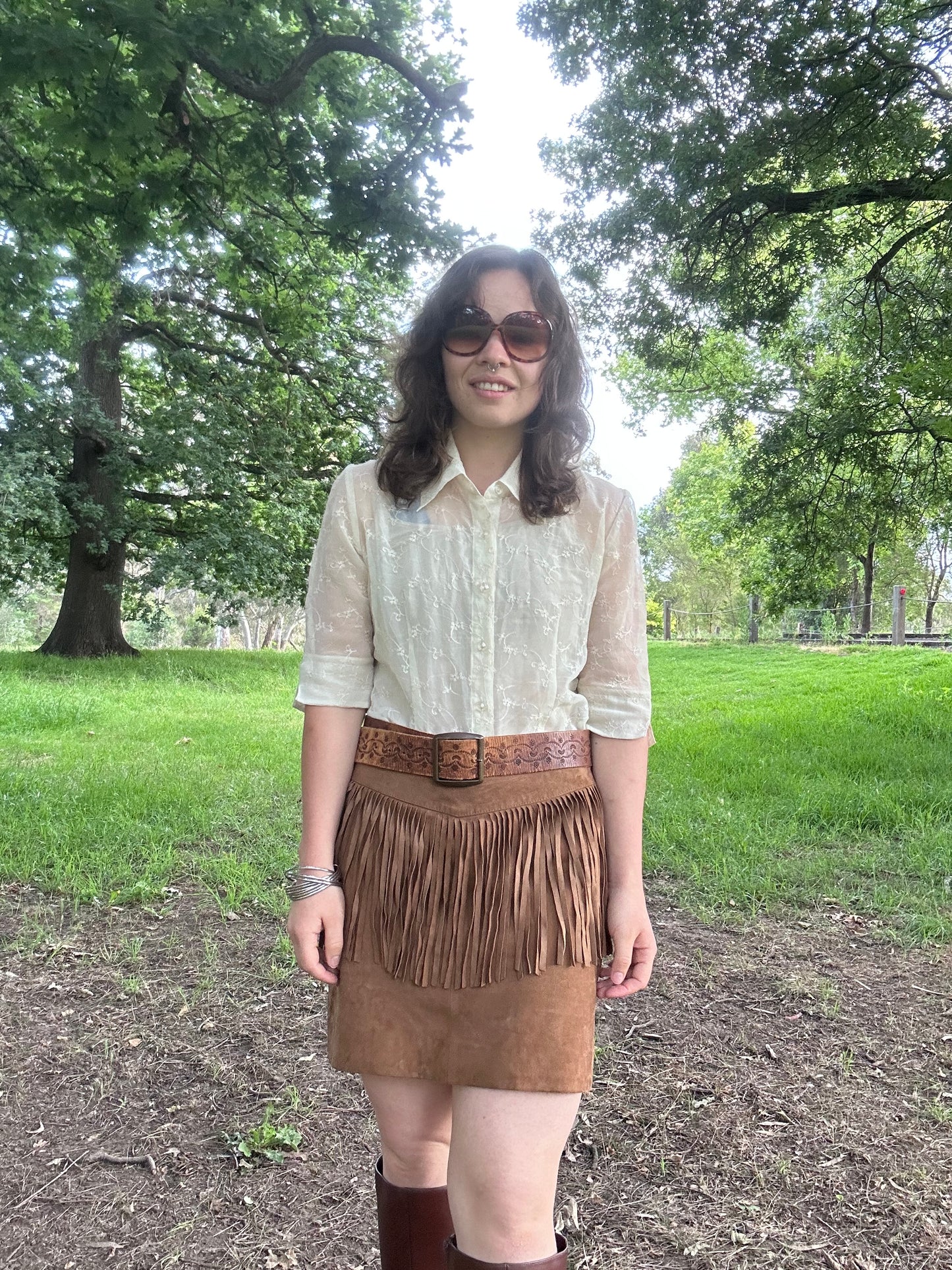 Brown Suede Fringe Skirt