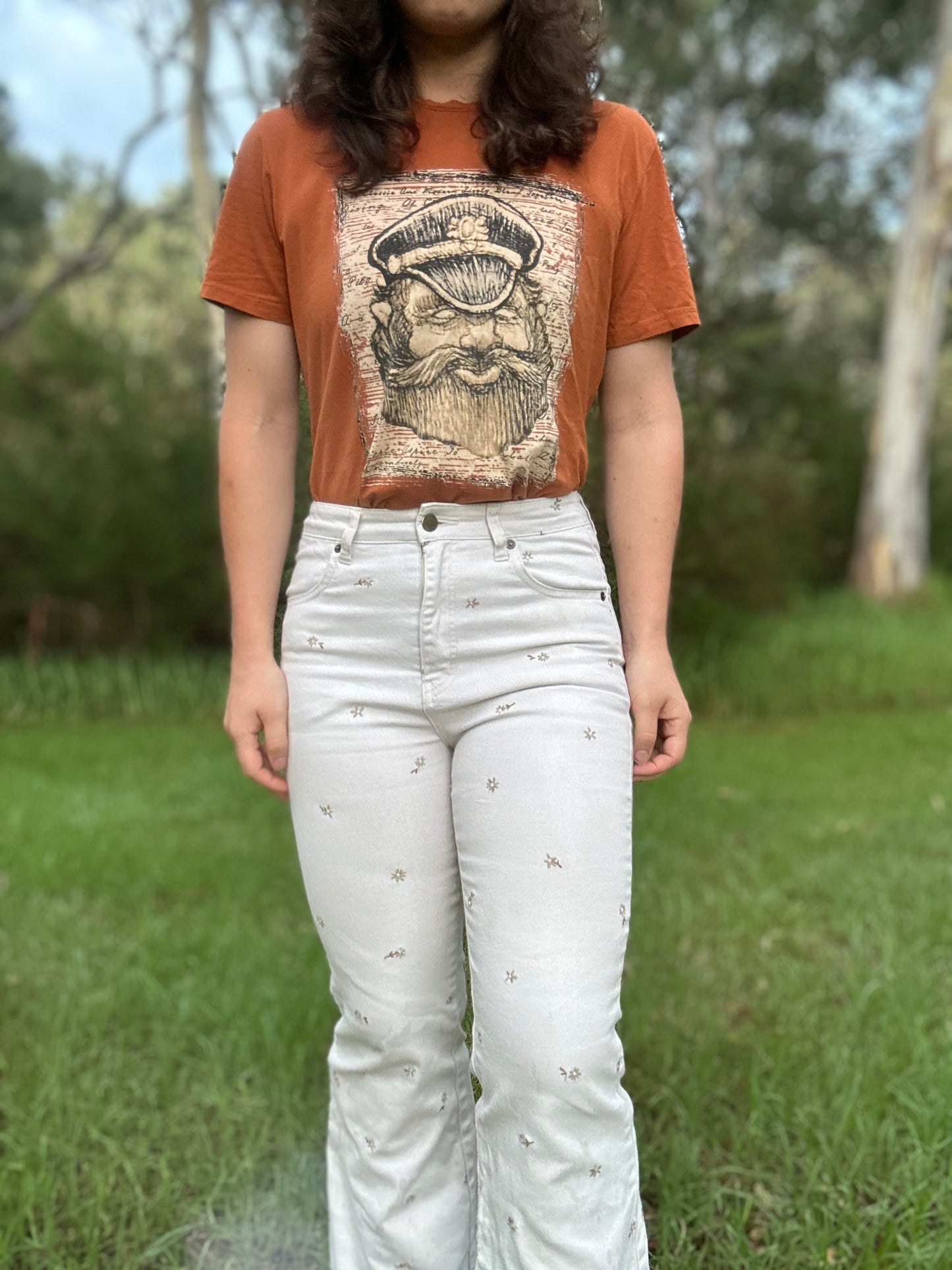 Cream Embroidered Flares