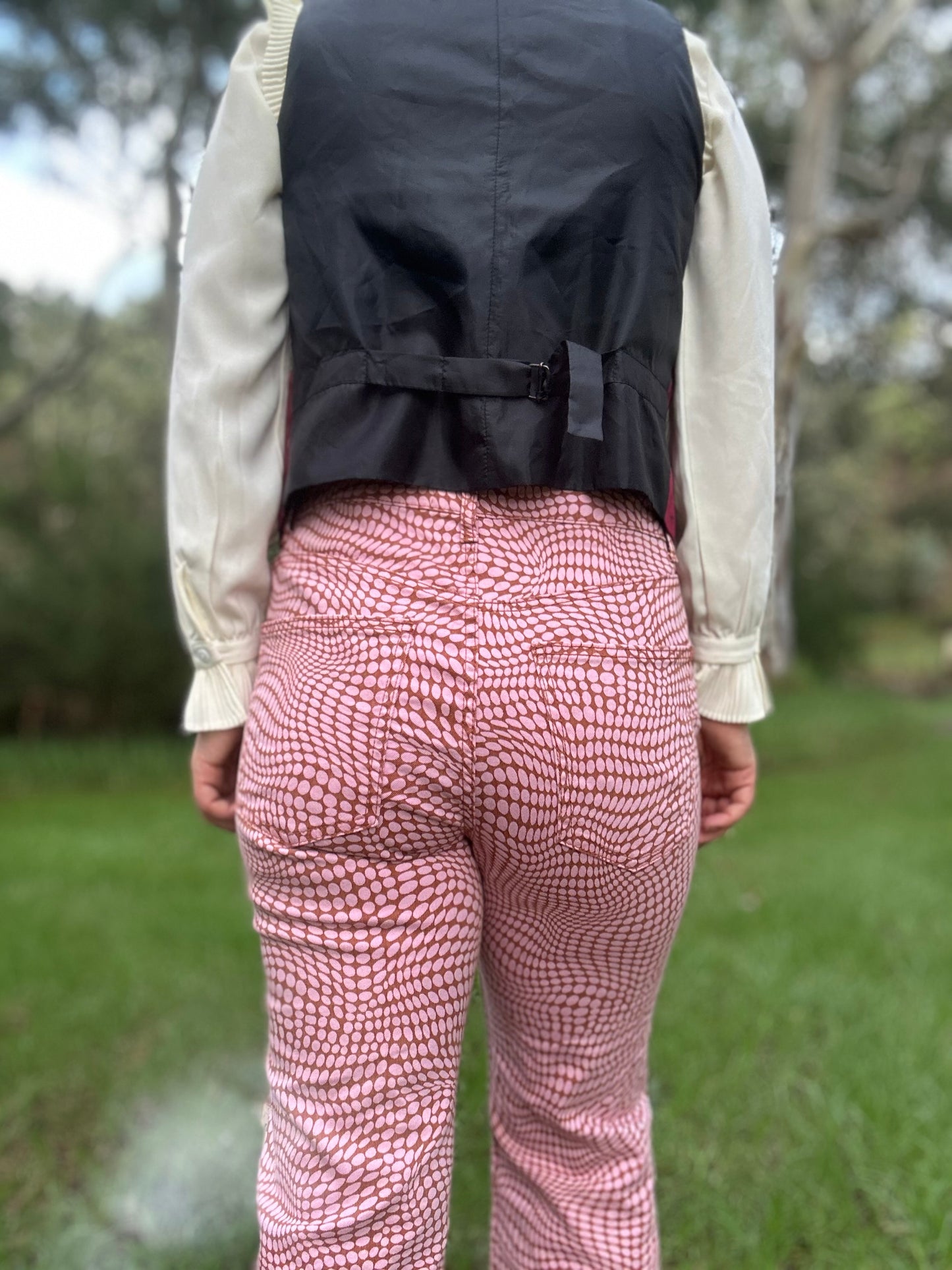 Pink and brown snake skin patterned flares