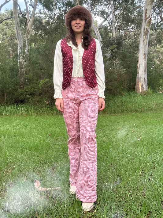 Pink and brown snake skin patterned flares