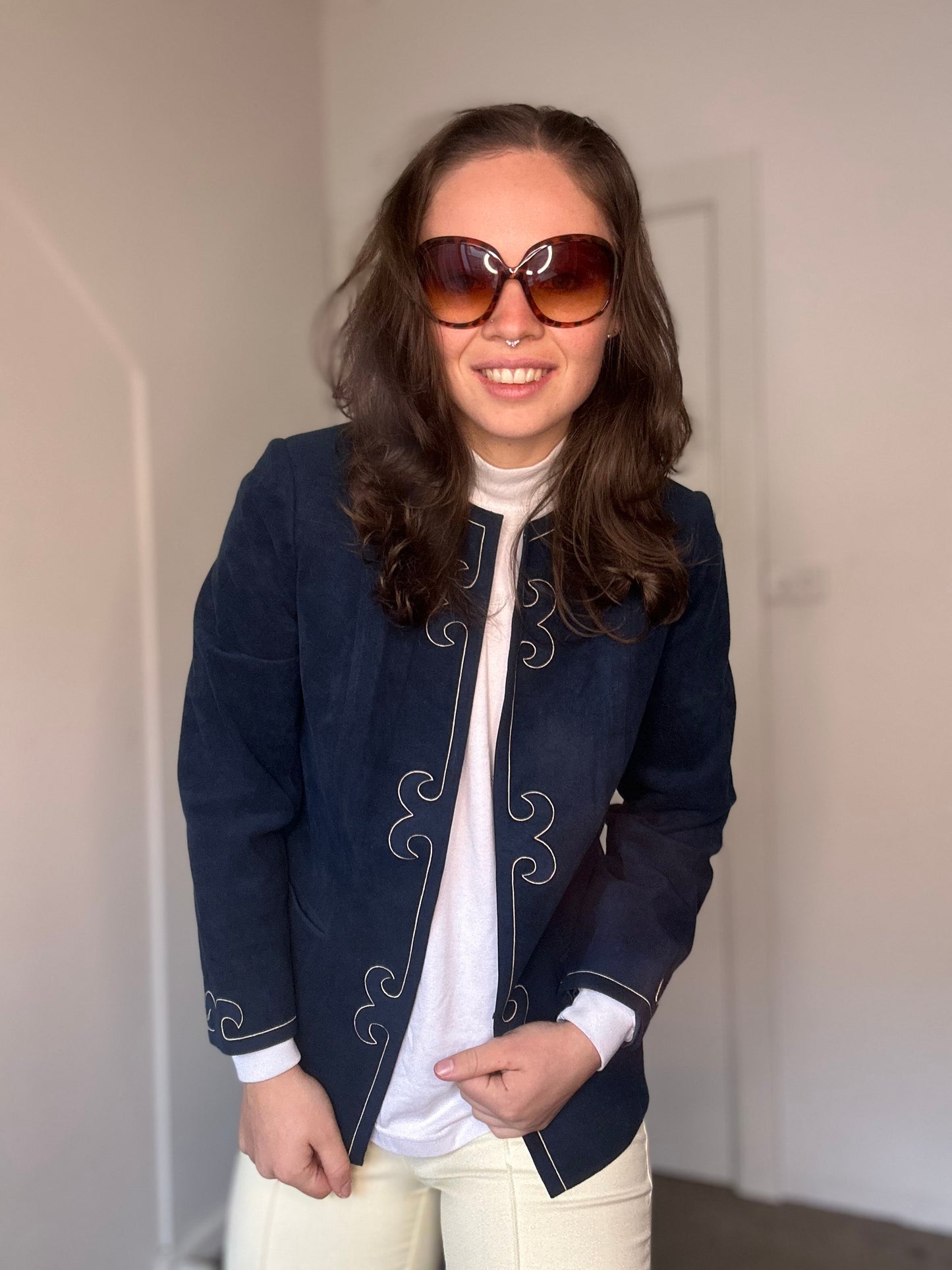 Vintage Navy Blue Suede Jacket
