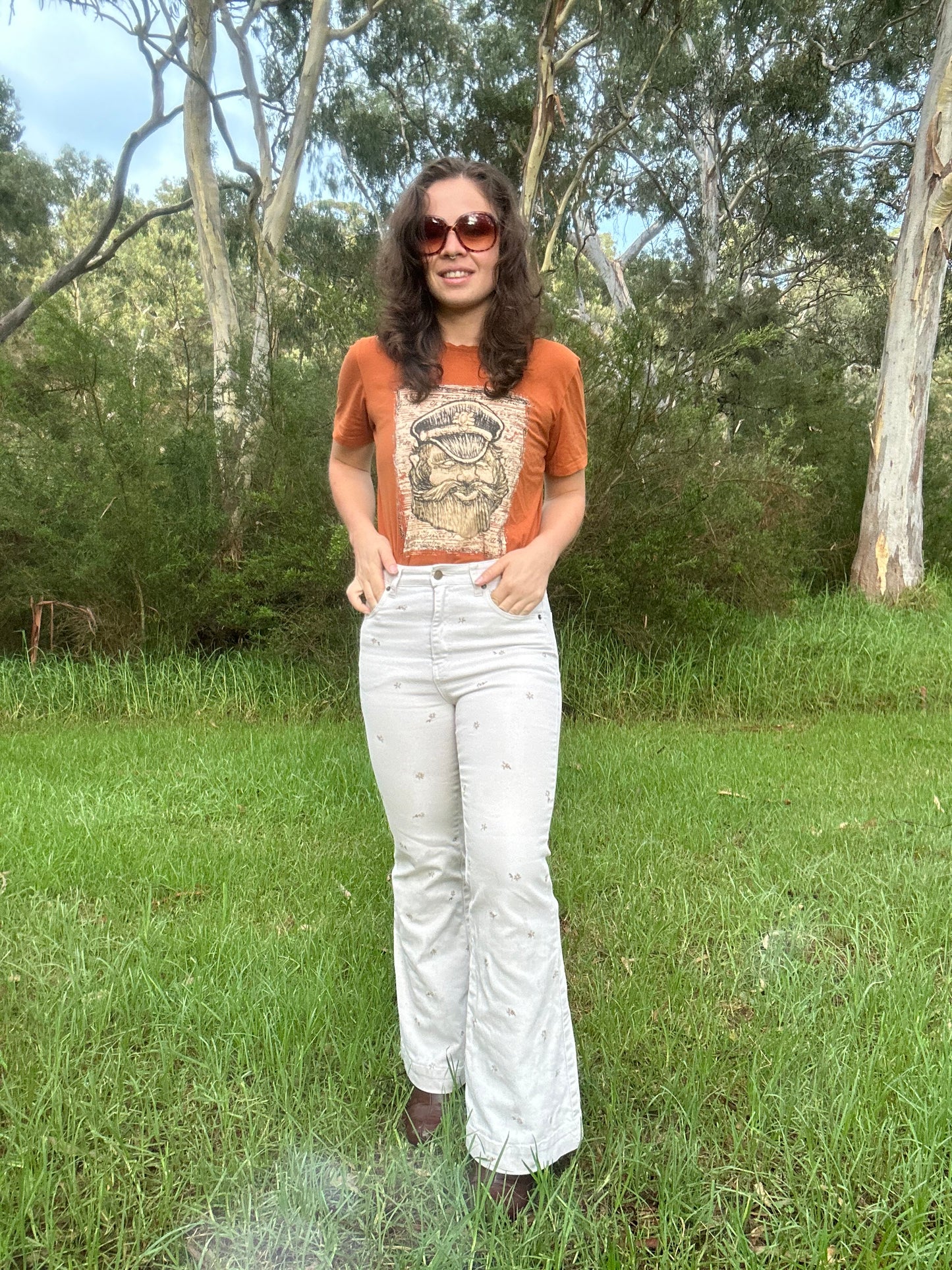 Cream Embroidered Flares
