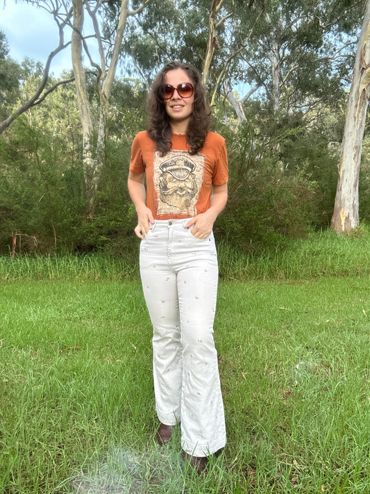 Cream Embroidered Flares