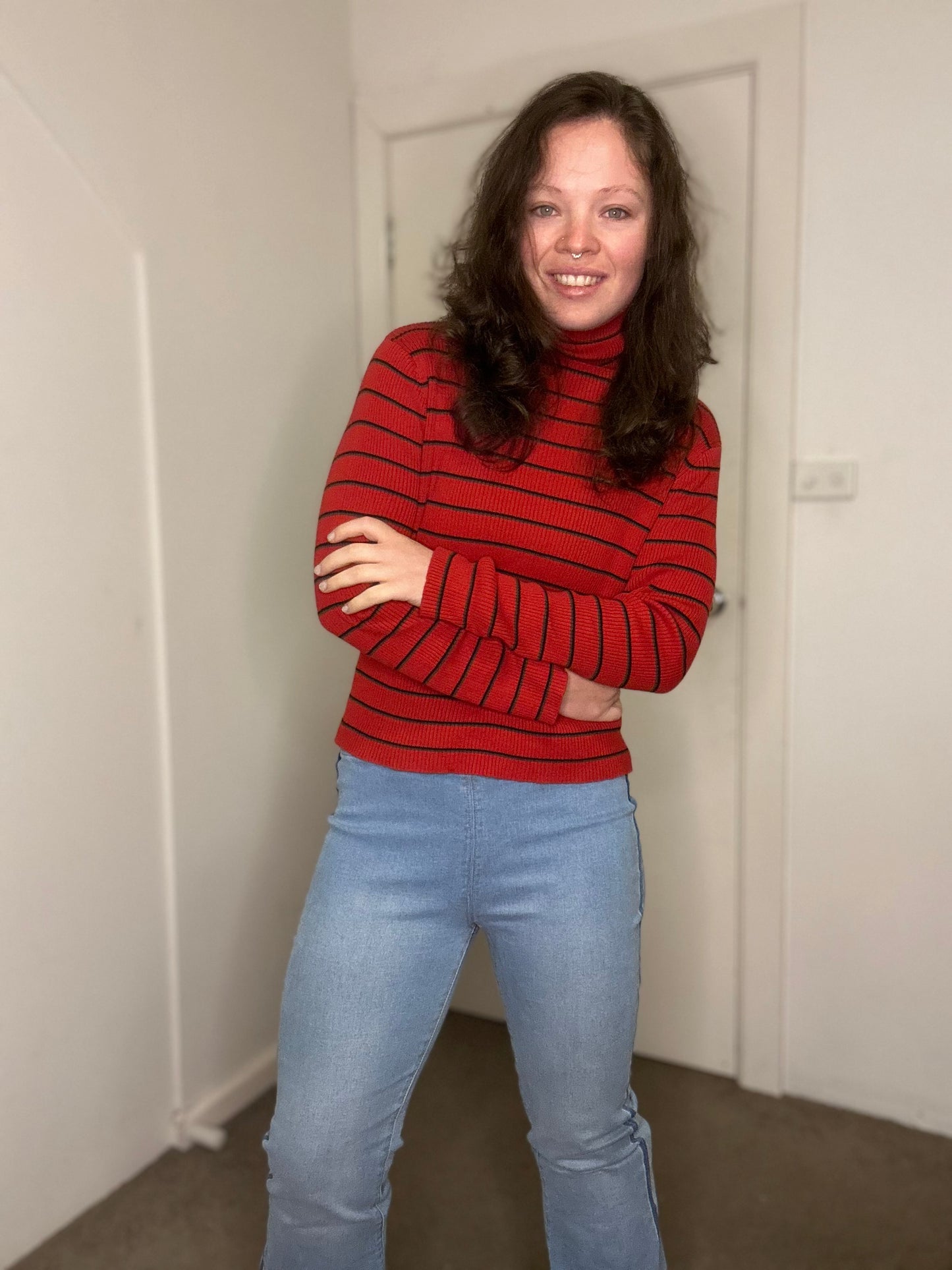 Vintage Style Red striped turtleneck