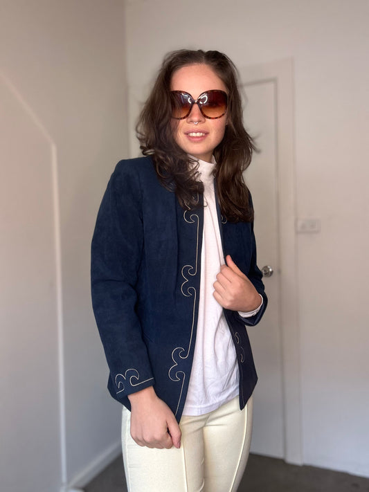 Vintage Navy Blue Suede Jacket