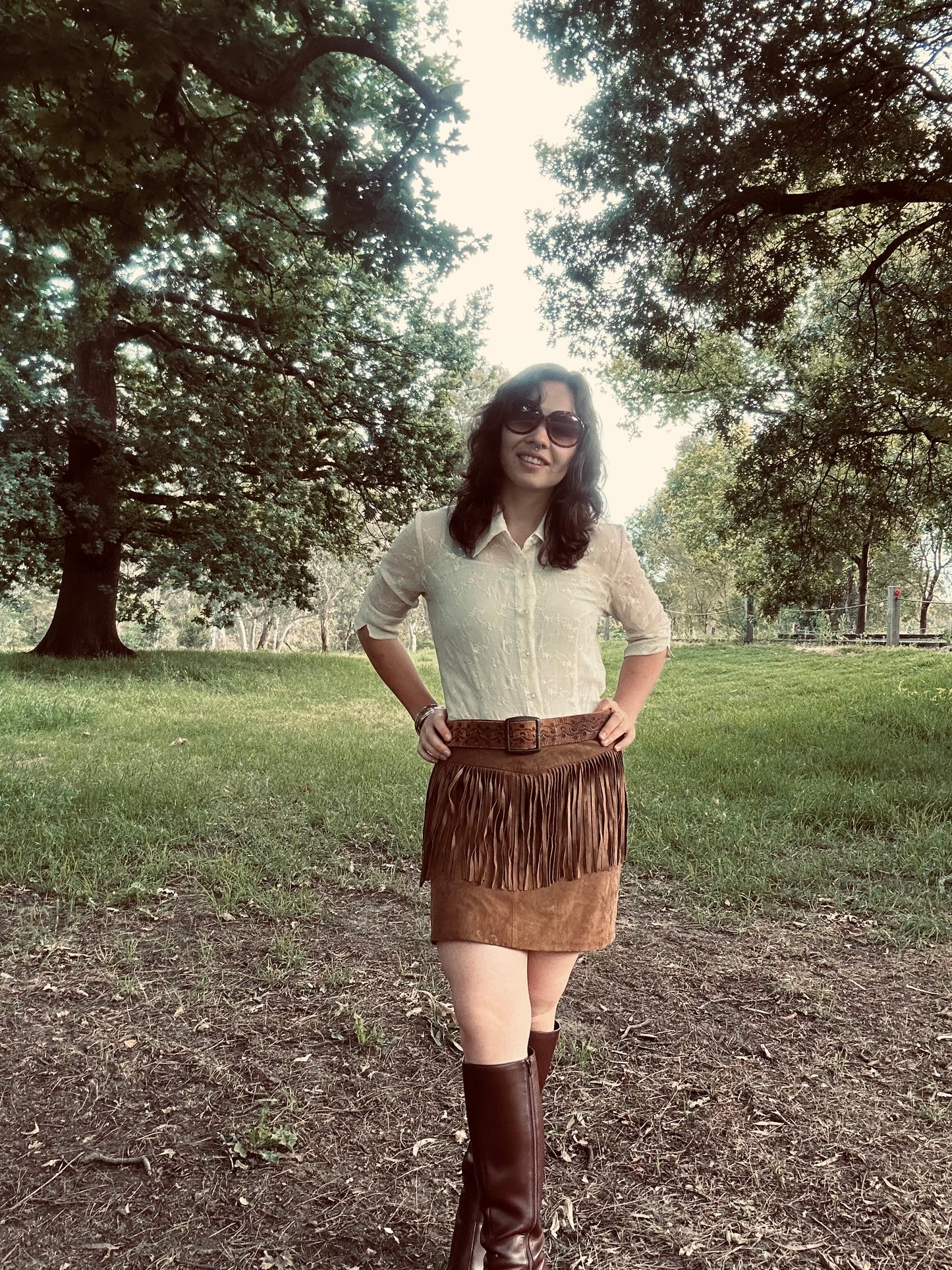 Brown Suede Fringe Skirt