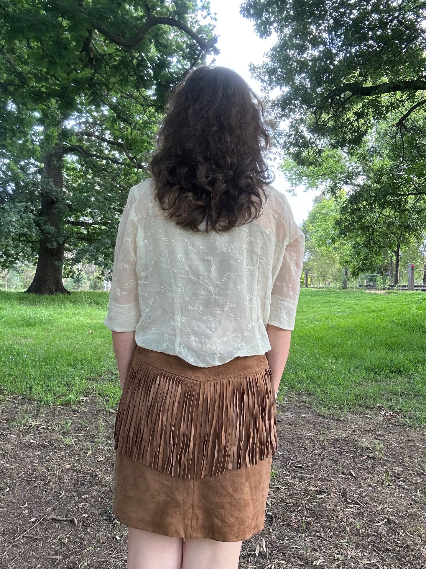 Brown Suede Fringe Skirt