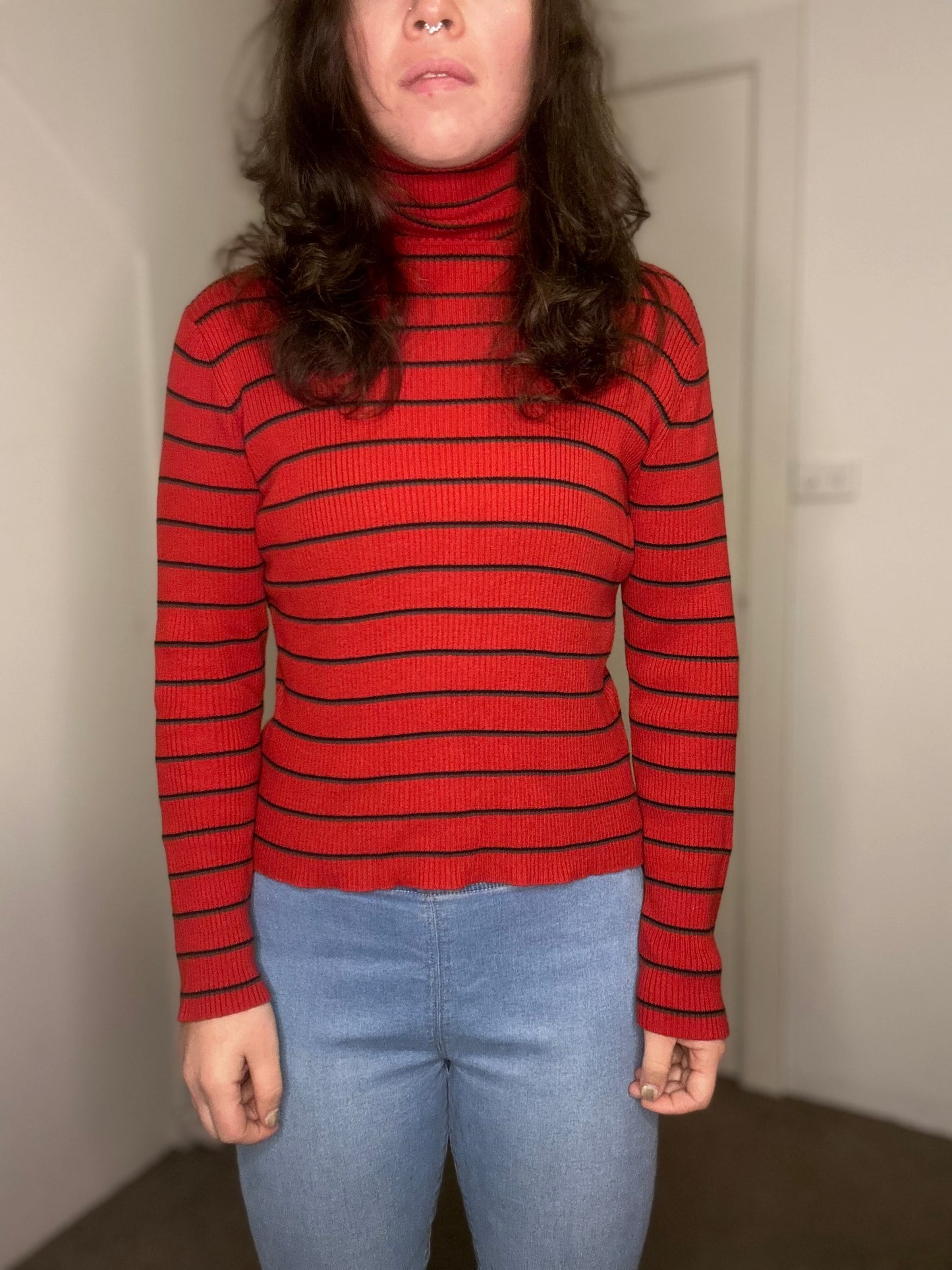 Vintage Style Red striped turtleneck