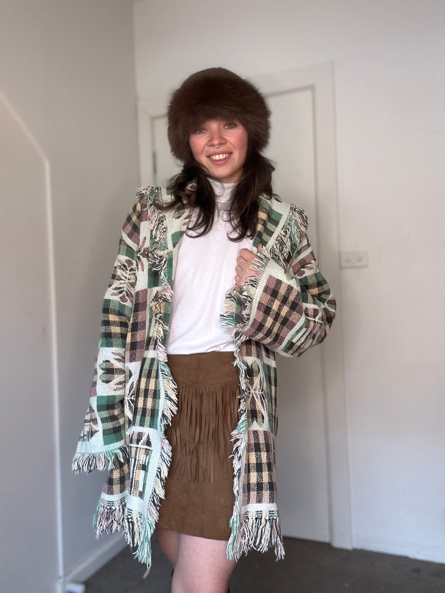 Brown Suede Fringe Skirt