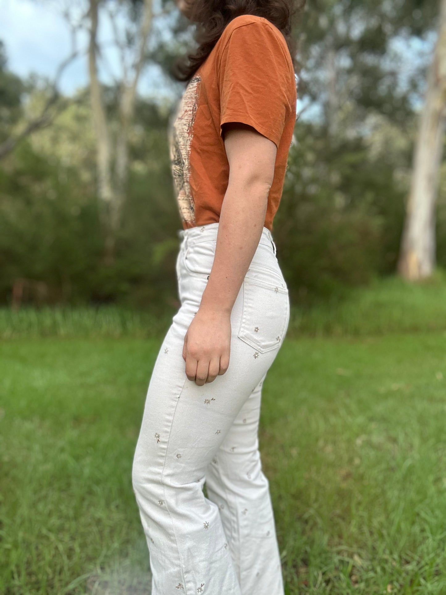 Cream Embroidered Flares