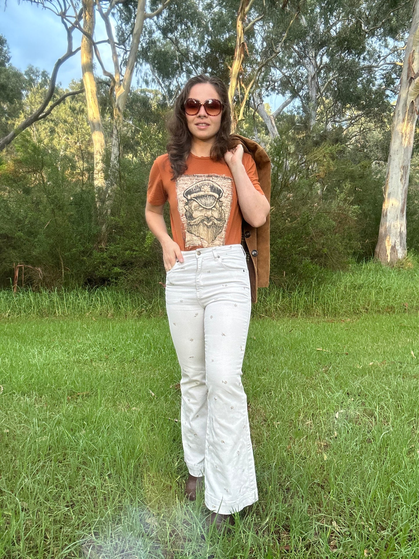 Cream Embroidered Flares