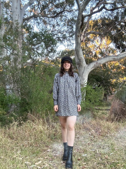 Black and white floral 60s style mini dress