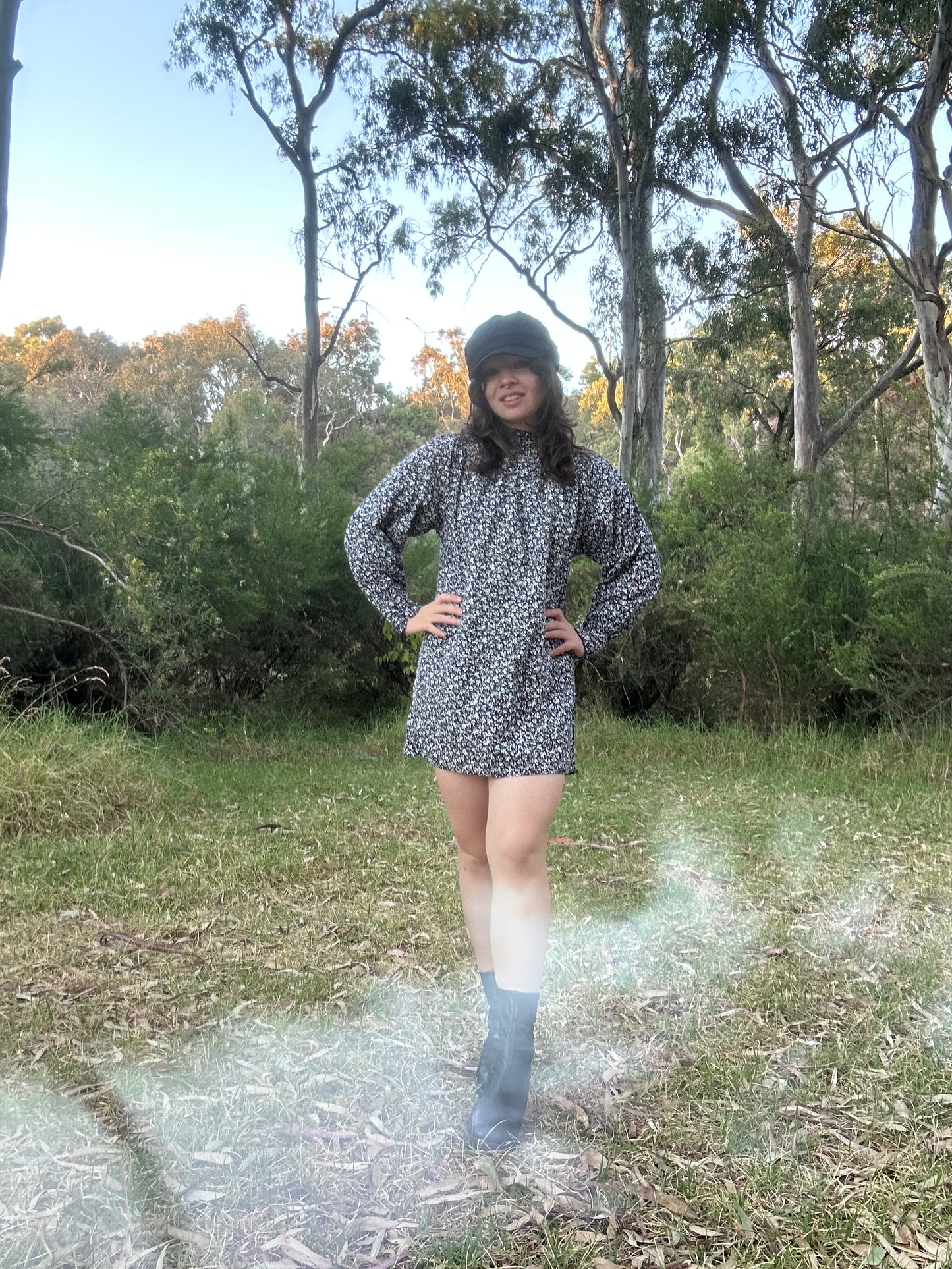 Black and white floral 60s style mini dress