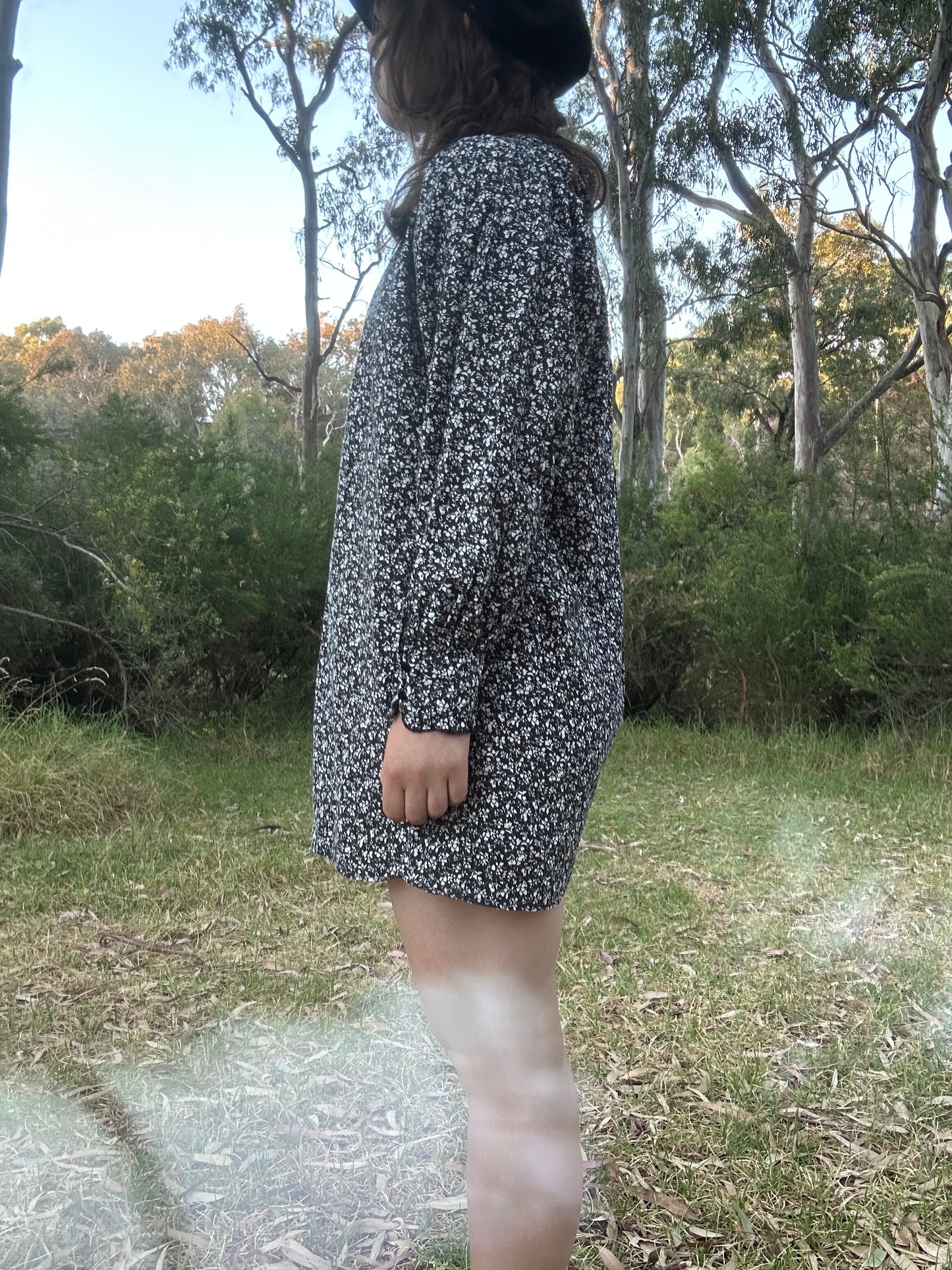 Black and white floral 60s style mini dress