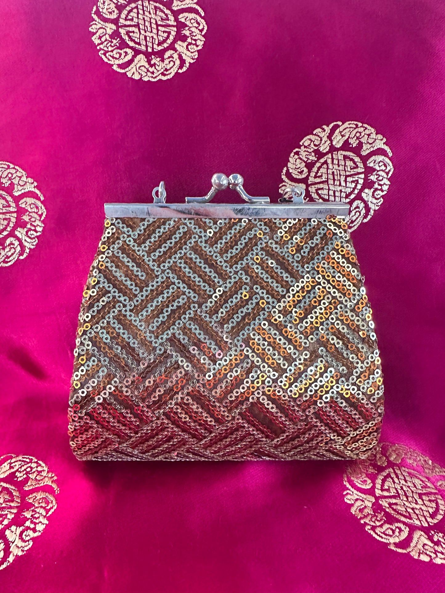 Orange & Silver Sequin Purse