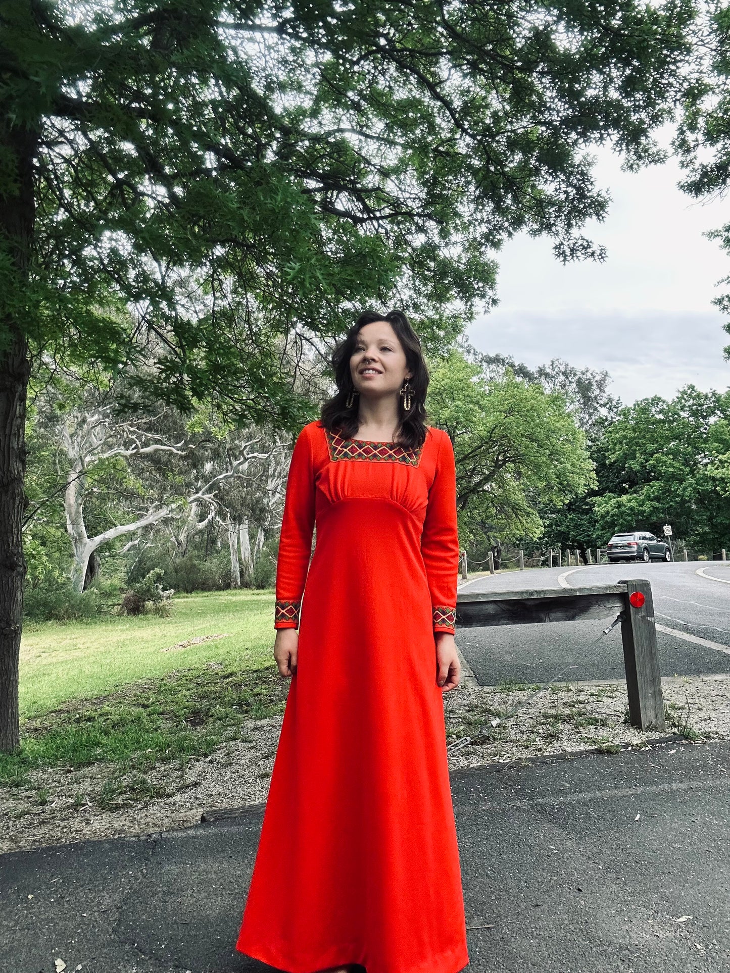 1970s red dress 70's Vintage Red Spaghetti Strap Dress, Evening Gown, Maxi Party Dress Long Elegant Red A-line Straps Sleeveless Ribbon Prom Dress Festival