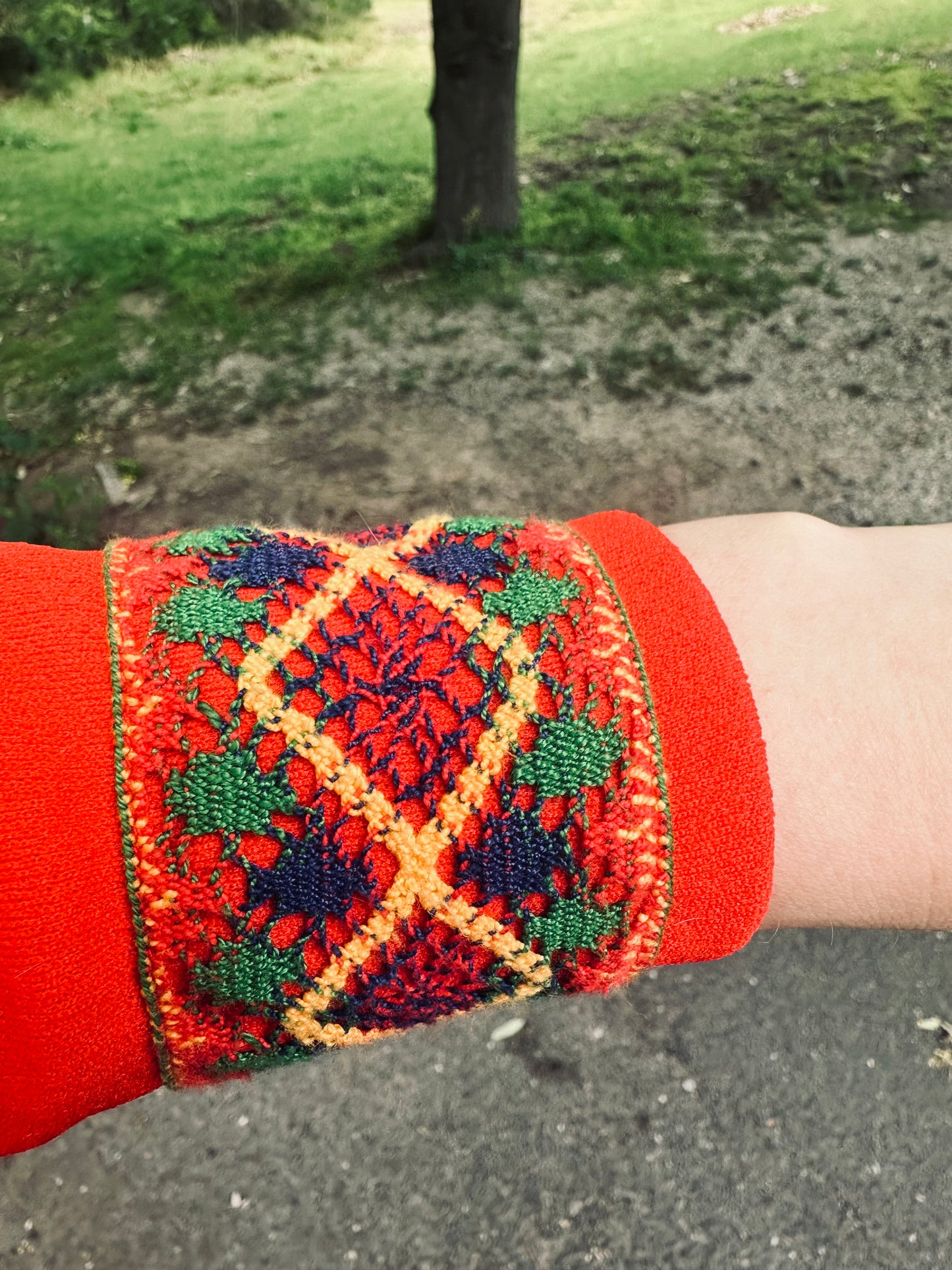 1970s Vintage Red Emperor Waistline Dress