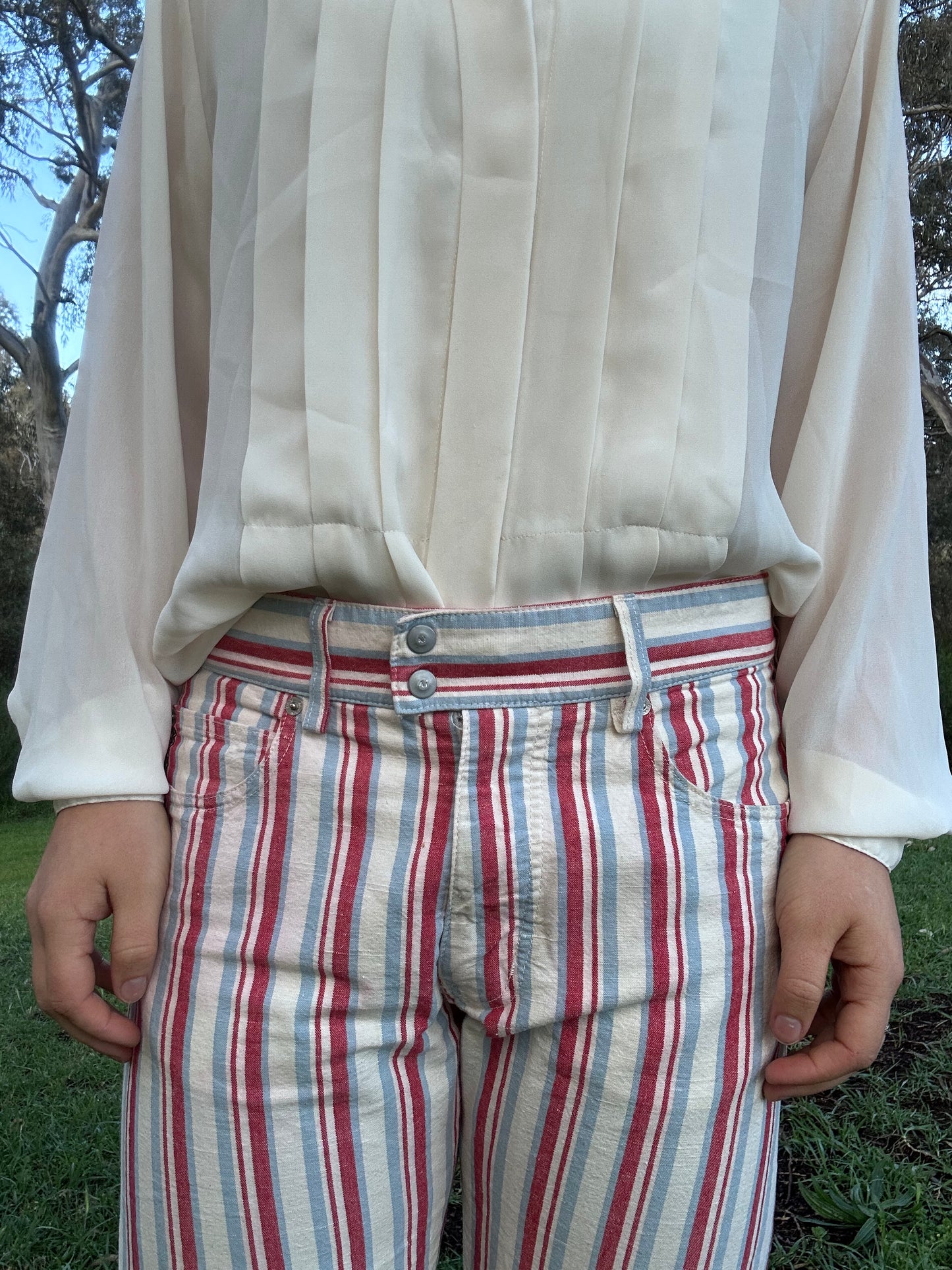 Italian Red striped Flare Jeans