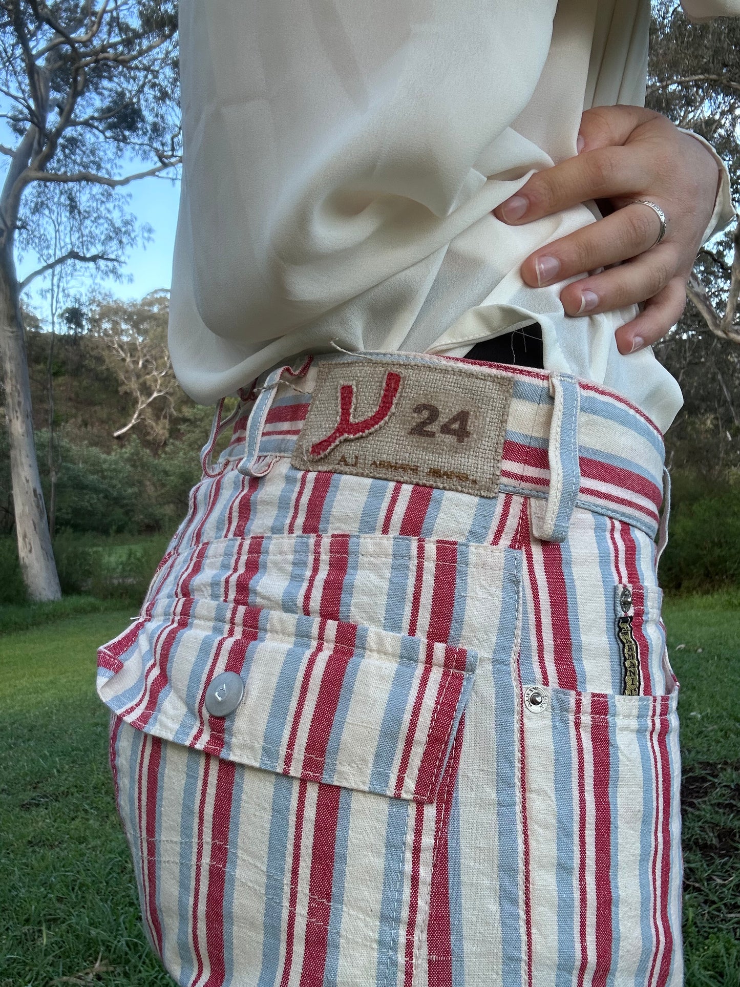 Italian Red striped Flare Jeans