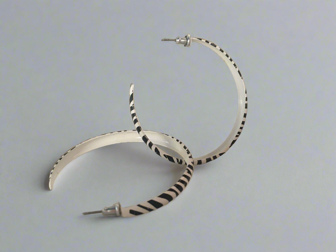 Zebra striped hooped earring