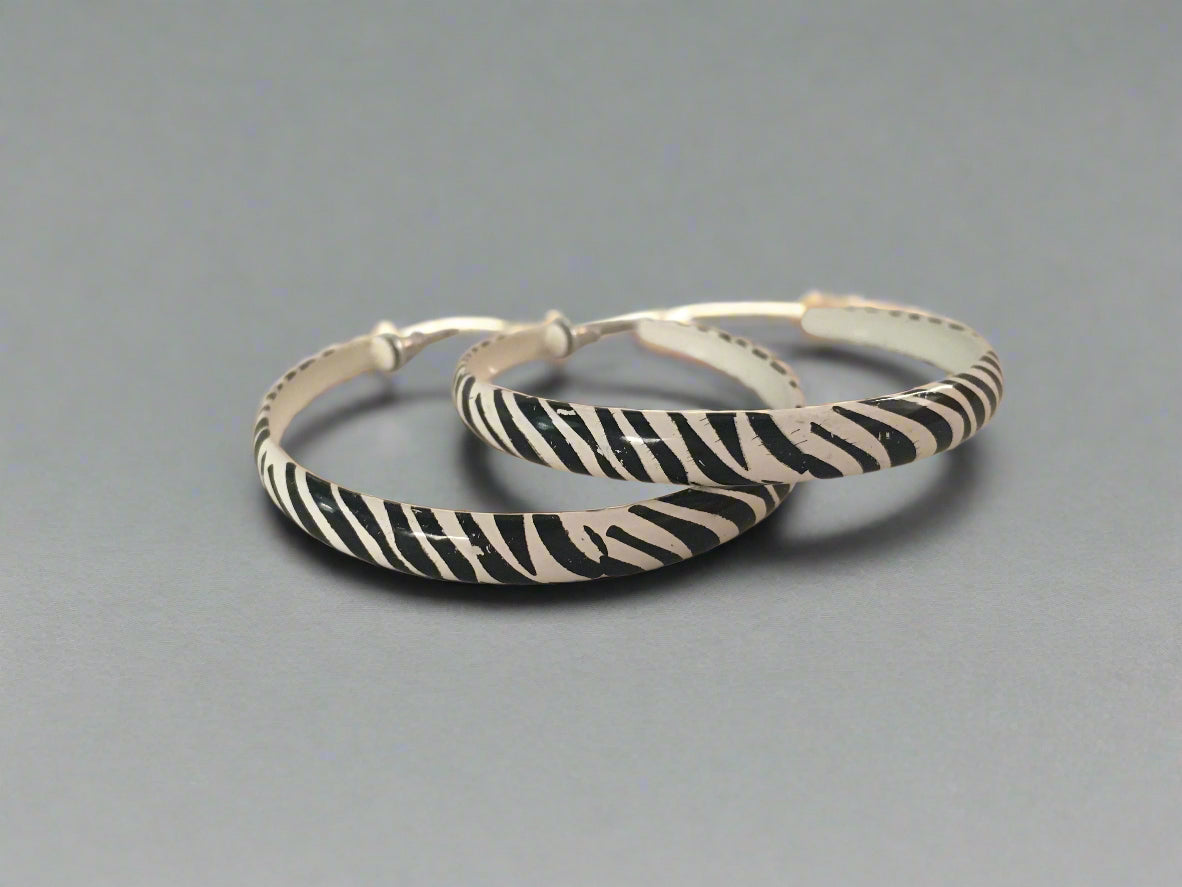 Zebra striped hooped earring
