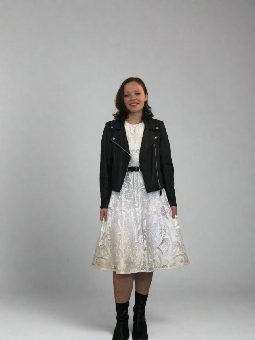 Taelise Cooper embossed floral white dress
