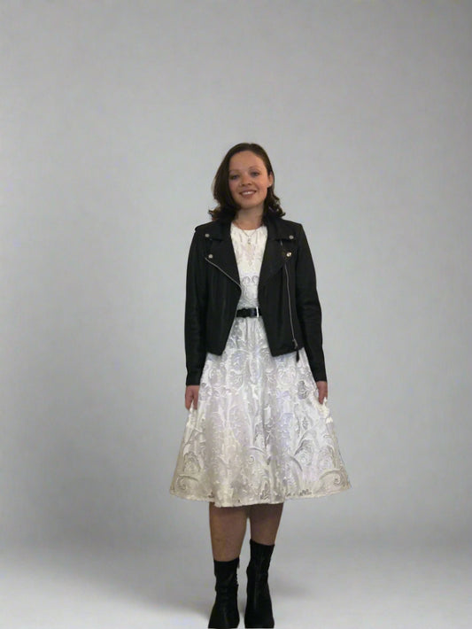 Taelise Cooper embossed floral white dress