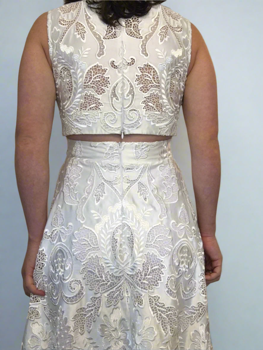 Taelise Cooper embossed floral white dress