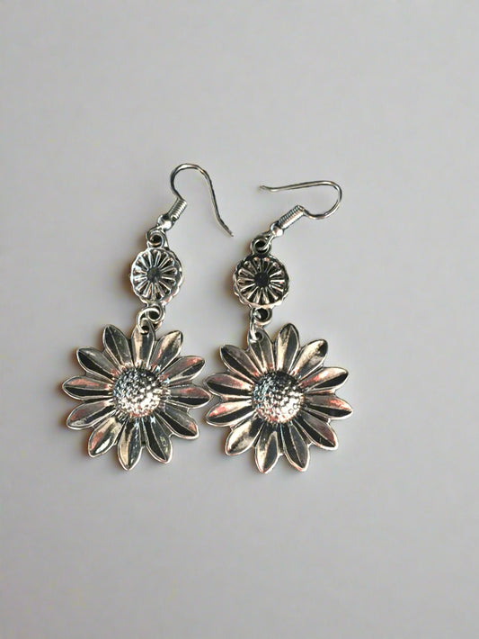 Sliver Sunflower Earrings