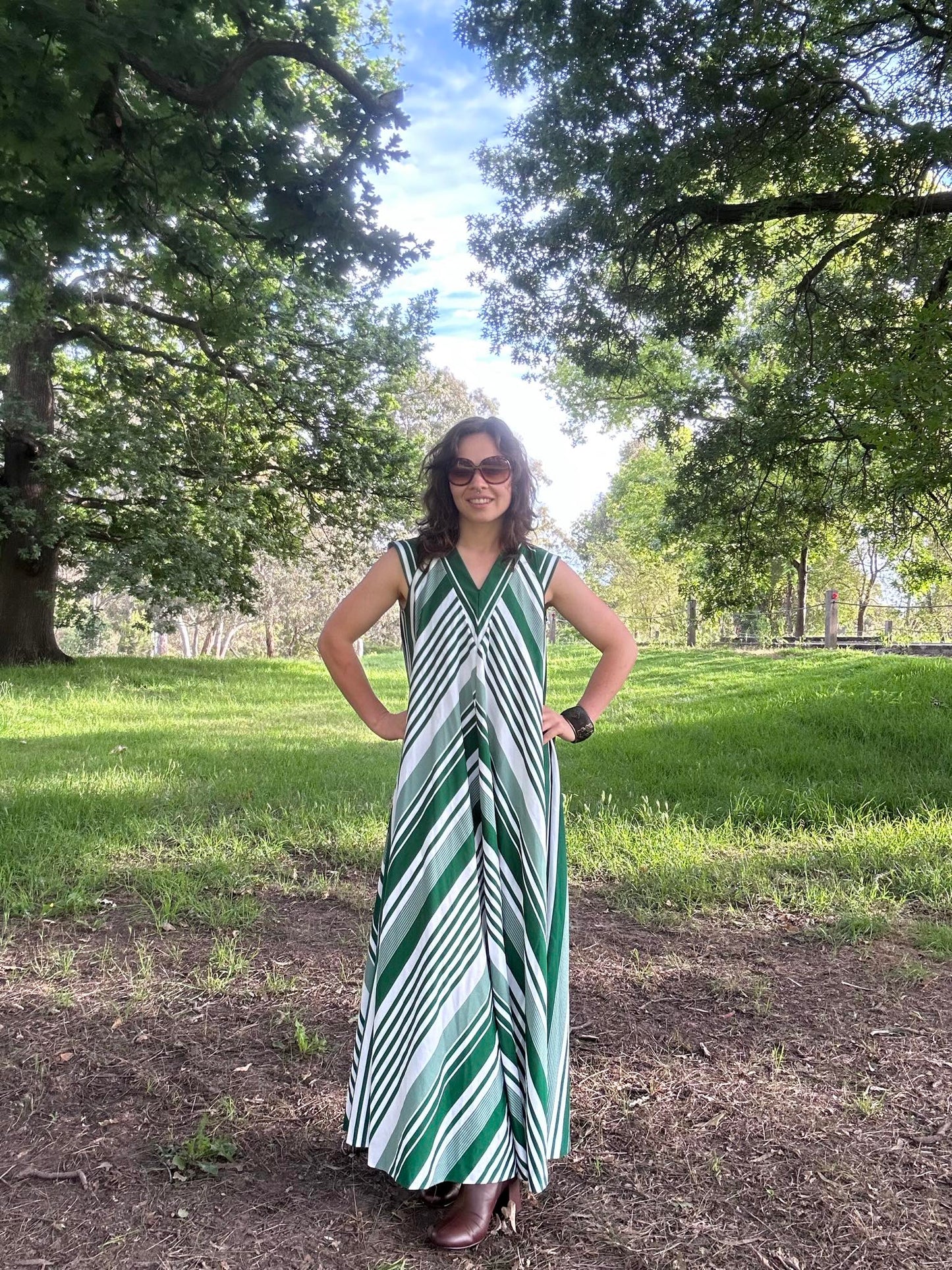 Vintage 1970s Green and white Summer Dress