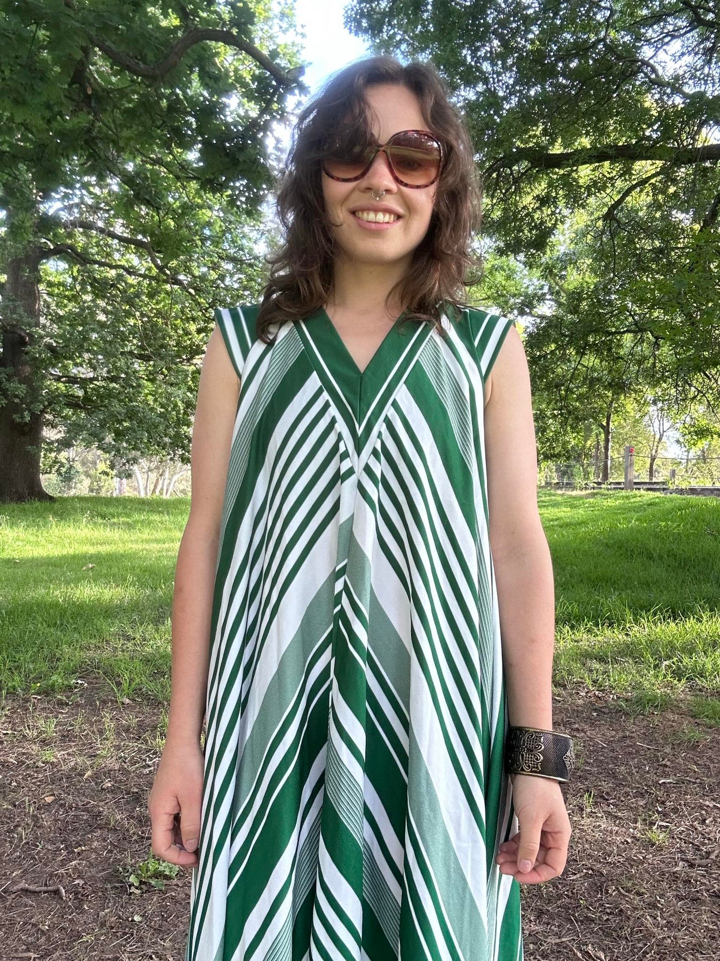 Vintage 1970s Green and white Summer Dress