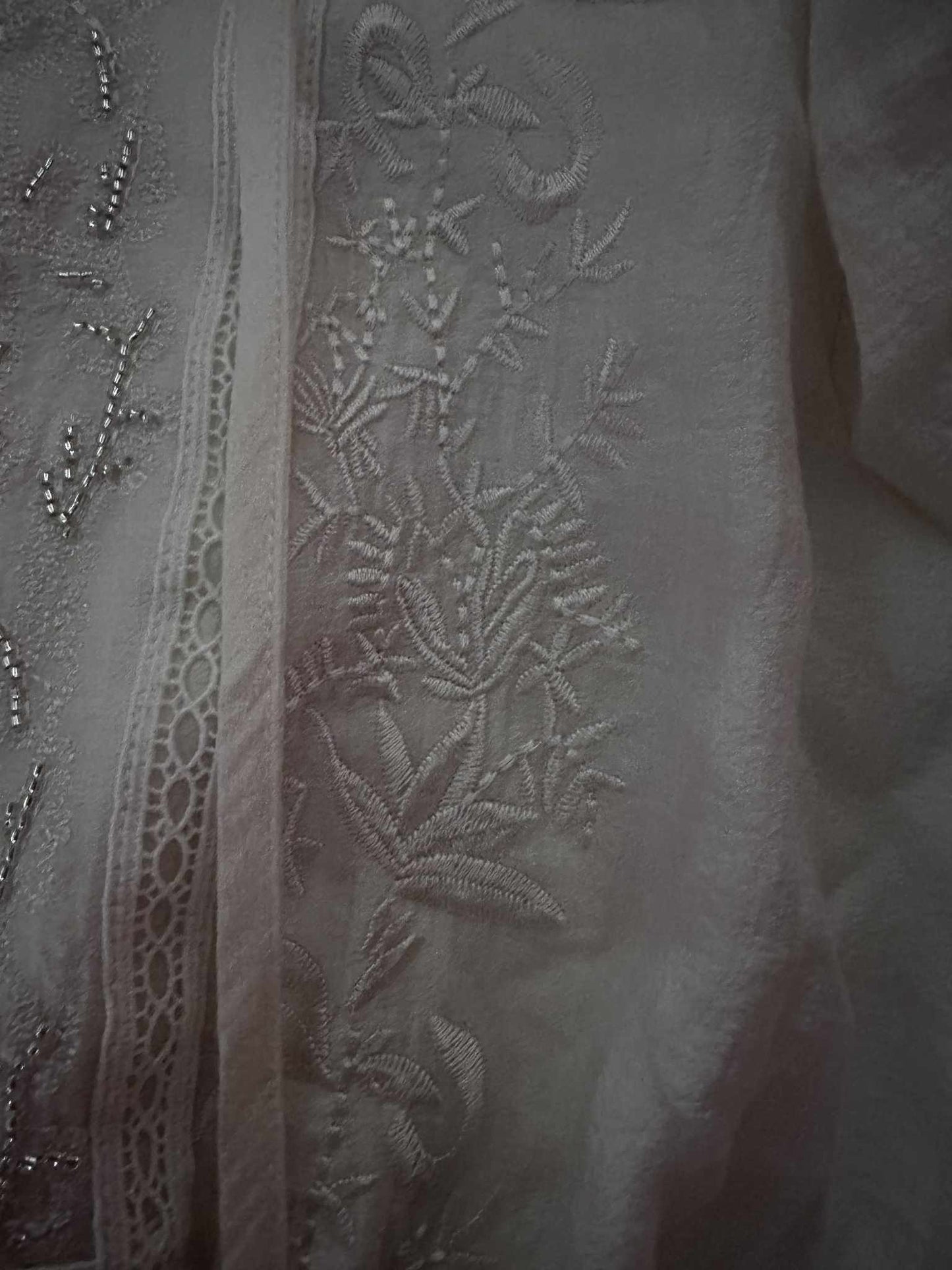 Cream Embroidered 70s style Midi Dress